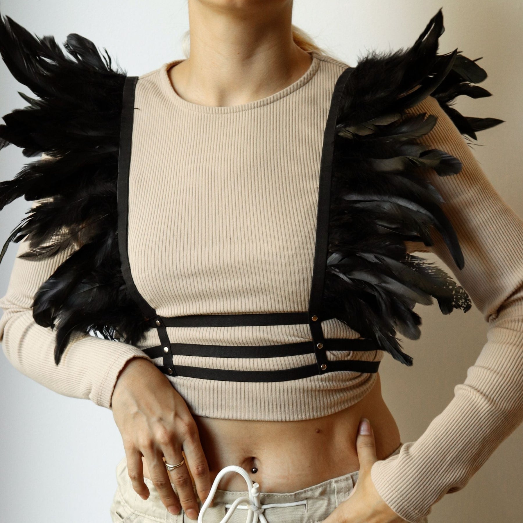 Feather Harness Top, White Lace Feather Bra, Bralette With
